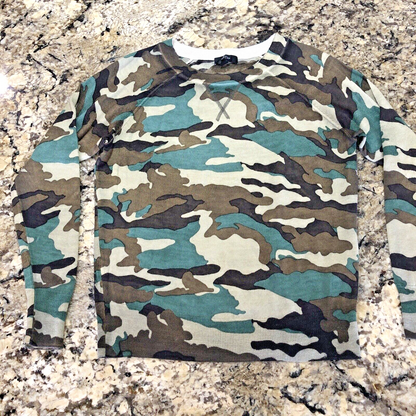 Size XS J. Crew WOOL CAMO Womens Sweater 100% Merino Light Weight Crew Neck CN