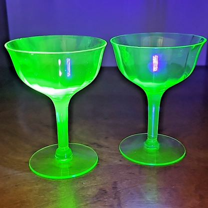 Vintage Uranium Glass Stemmed Wine Goblets  Set of 2 Glows Under 395 365