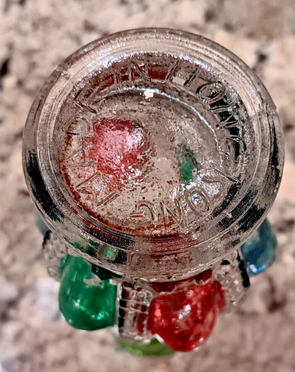 VINTAGE Miniature Green & Red Painted Glass Oil Lamp Lantern Made In Hong Kong