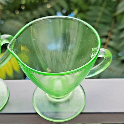 Uranium Glass Depression Glass Geiger UV Tested Sugar And Milk Cups Gorgeous!