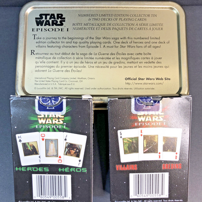 Star Wars Episode 1 Limited Edition Collector Tin & 2 Decks Of Playing Cards USA