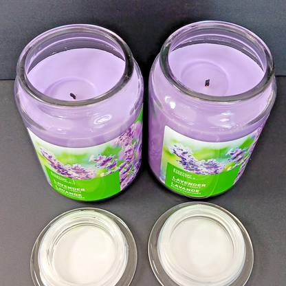 Two Large Lavender Purple Candles Used Soy Blend Wax 652g 23oz 2019 4x6in CN
