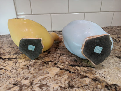 Vintage PartyLite Blue and Yellow Ducks (2) Ceramic Tea Light Holders