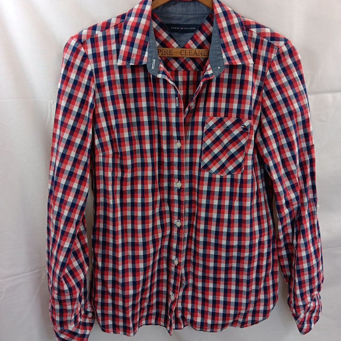 Large Tommy Hilfiger Womens Button Down Long Sleeves Check Shirt Very Good X