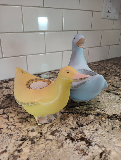 Vintage PartyLite Blue and Yellow Ducks (2) Ceramic Tea Light Holders