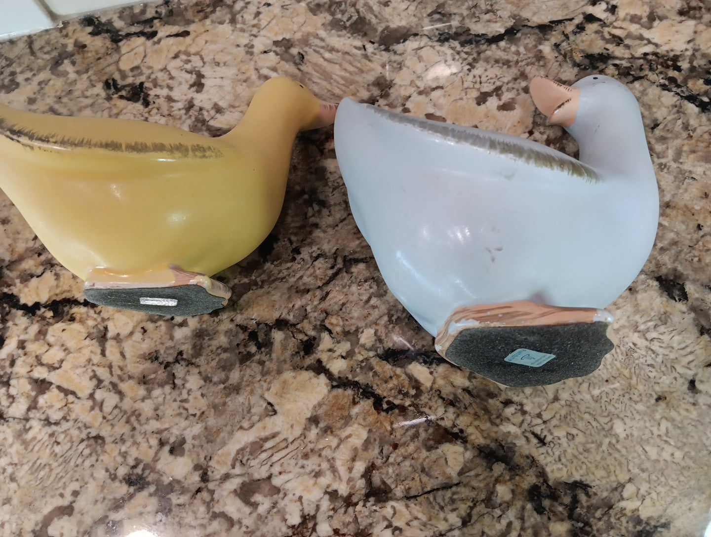 Vintage PartyLite Blue and Yellow Ducks (2) Ceramic Tea Light Holders