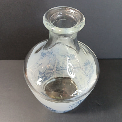 Vintage France Decanter w/ Stopper Stagecoach Boat Blue and White Frosted FRANCE