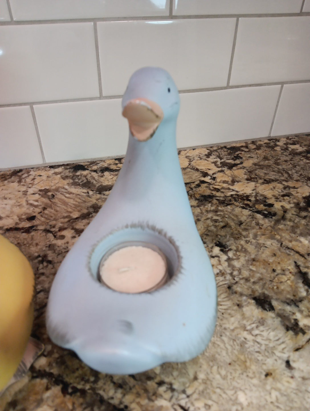 Vintage PartyLite Blue and Yellow Ducks (2) Ceramic Tea Light Holders