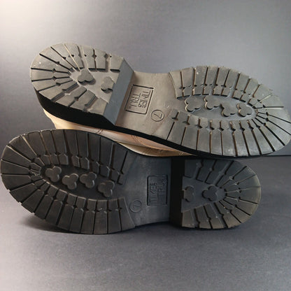 Size 7 Women's Time & TRU Lug Combat Boot, White, Lace + Zip Up Punk Goth CN