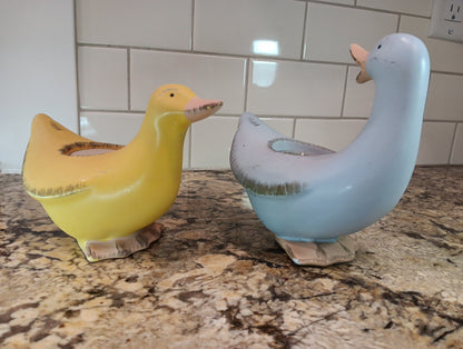 Vintage PartyLite Blue and Yellow Ducks (2) Ceramic Tea Light Holders