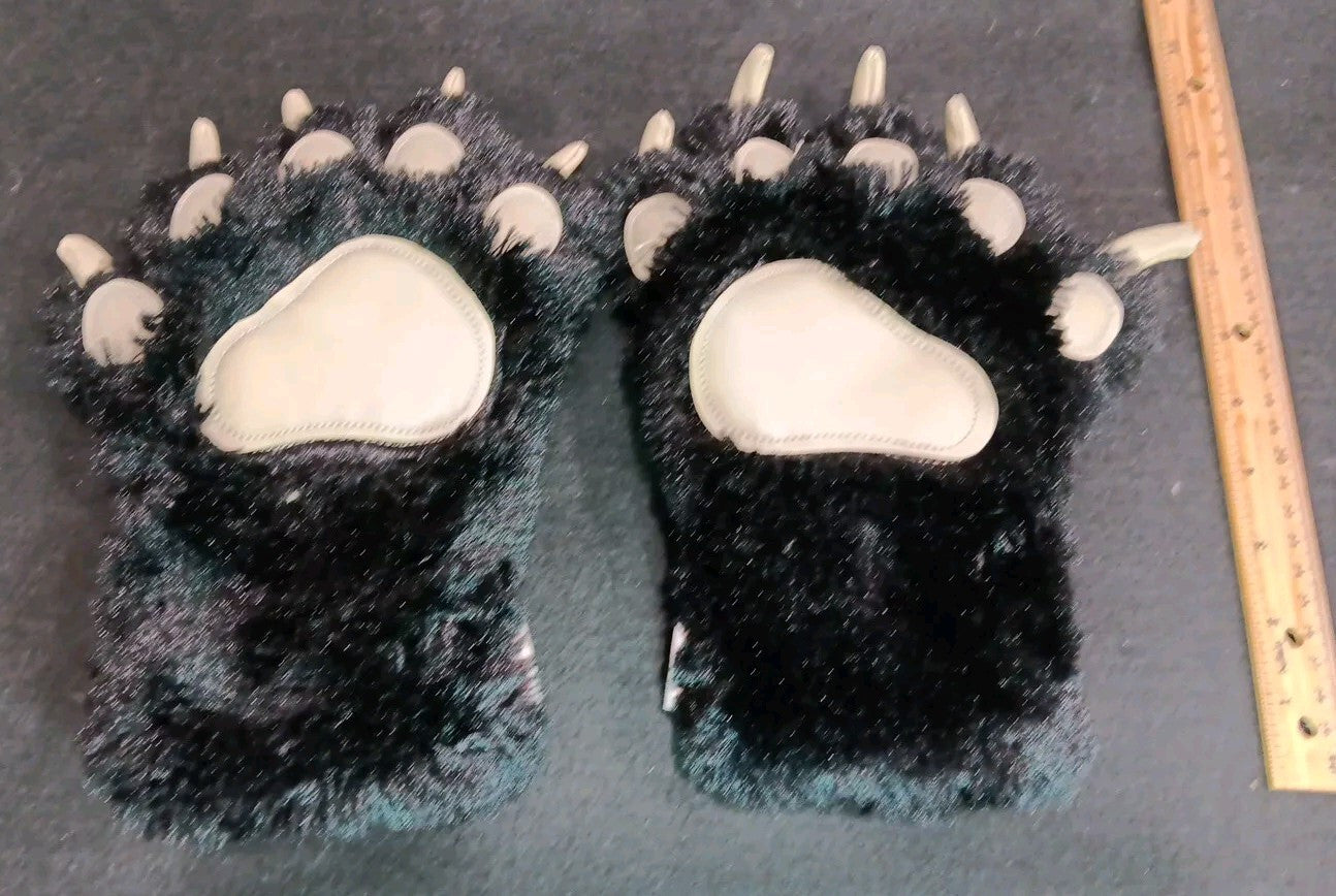 2 Kid Lazy One Animal Paw Pad Claw Plush Mitt Glove Black Bear Furries Dress CN