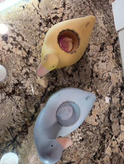 Vintage PartyLite Blue and Yellow Ducks (2) Ceramic Tea Light Holders